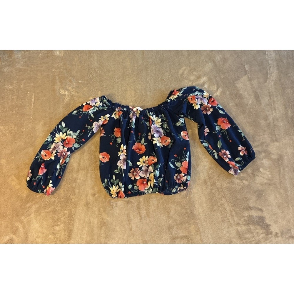 Women's Top Small Navy Floral Print Indie Sleeve 2010s Core Coquette Tumblrgirl